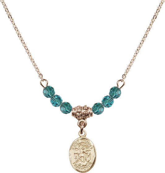 14kt Gold Filled Saint Michael the Archangel Birthstone Necklace with Zircon Beads - 9076