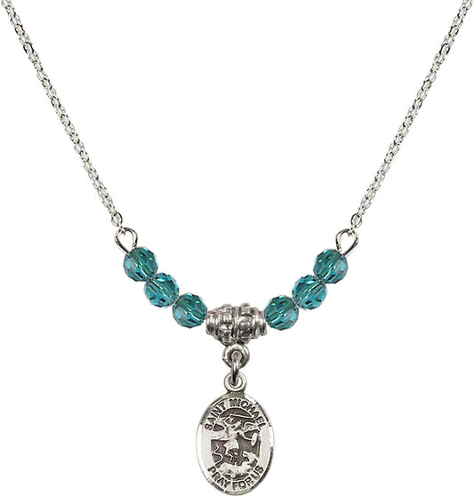 Sterling Silver Saint Michael the Archangel Birthstone Necklace with Zircon Beads - 9076