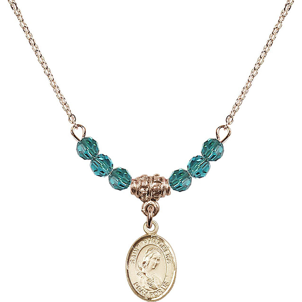 14kt Gold Filled Saint Philomena Birthstone Necklace with Zircon Beads - 9077