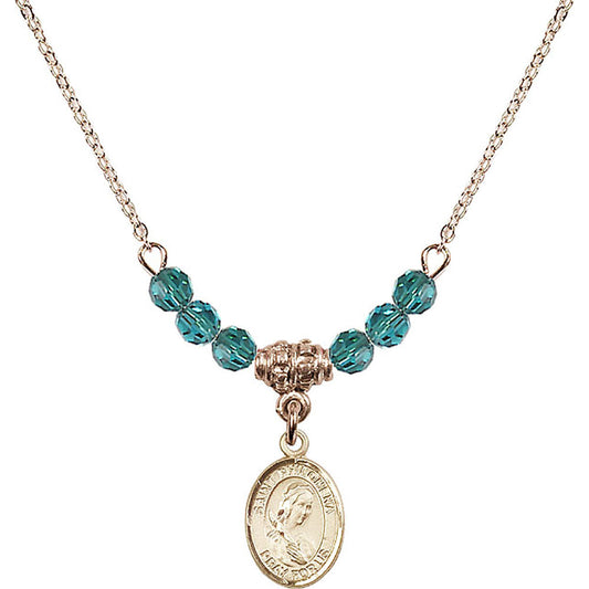 14kt Gold Filled Saint Philomena Birthstone Necklace with Zircon Beads - 9077