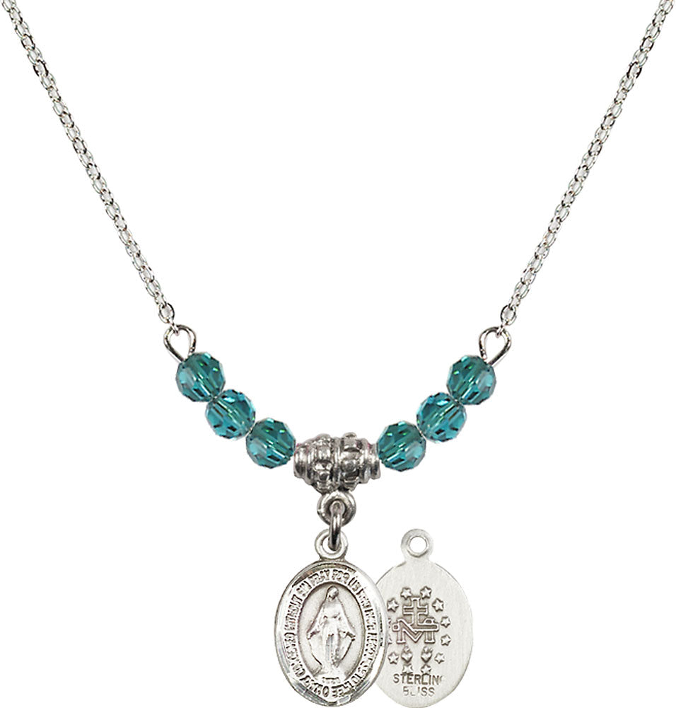 Sterling Silver Miraculous Birthstone Necklace with Zircon Beads - 9078