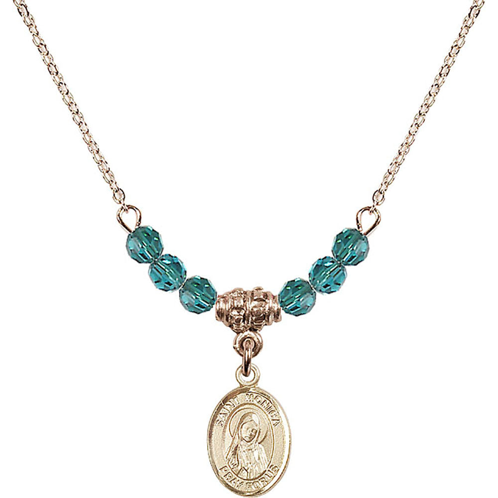 14kt Gold Filled Saint Monica Birthstone Necklace with Zircon Beads - 9079