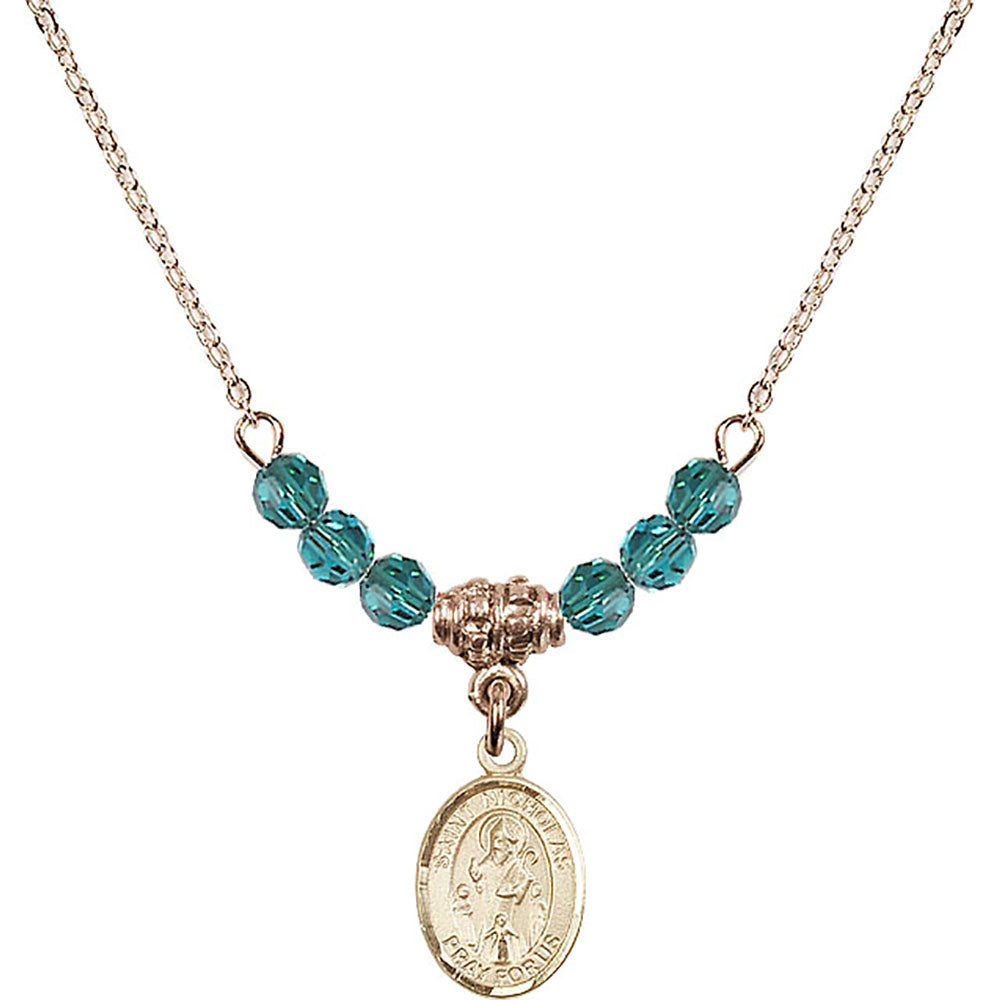 14kt Gold Filled Saint Nicholas Birthstone Necklace with Zircon Beads - 9080