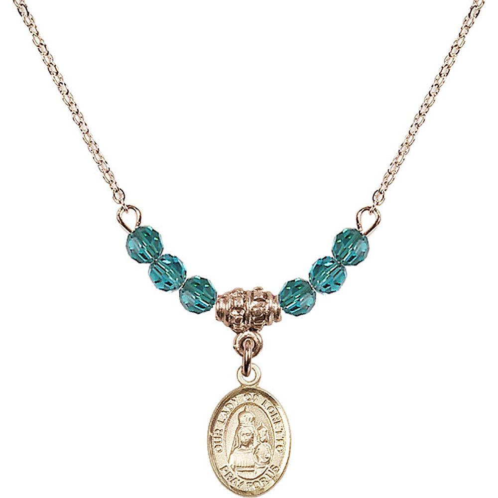 14kt Gold Filled Our Lady of Loretto Birthstone Necklace with Zircon Beads - 9082