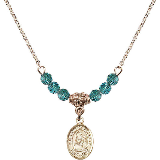 14kt Gold Filled Our Lady of Loretto Birthstone Necklace with Zircon Beads - 9082