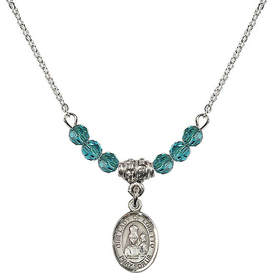 Sterling Silver Our Lady of Loretto Birthstone Necklace with Zircon Beads - 9082