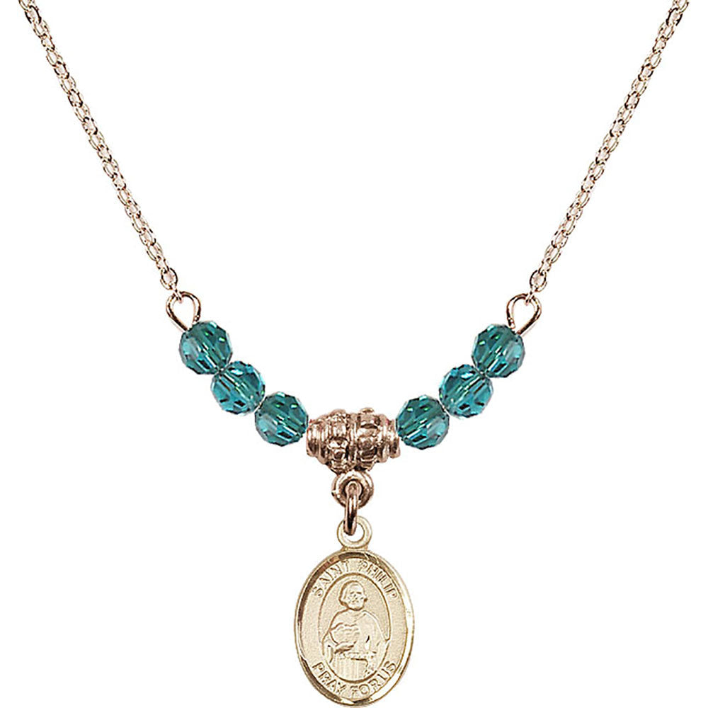 14kt Gold Filled Saint Philip the Apostle Birthstone Necklace with Zircon Beads - 9083