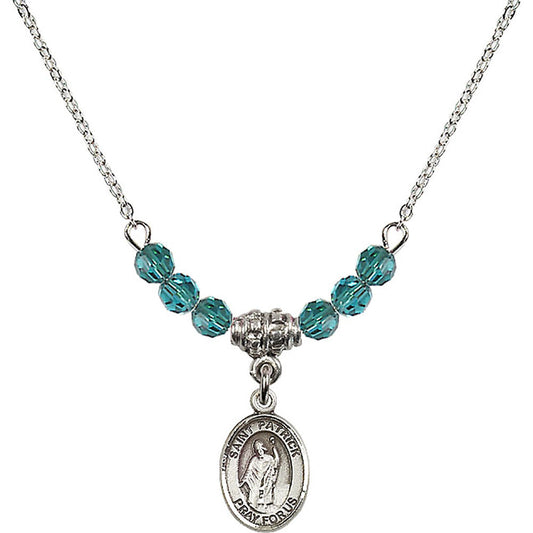 Sterling Silver Saint Patrick Birthstone Necklace with Zircon Beads - 9084