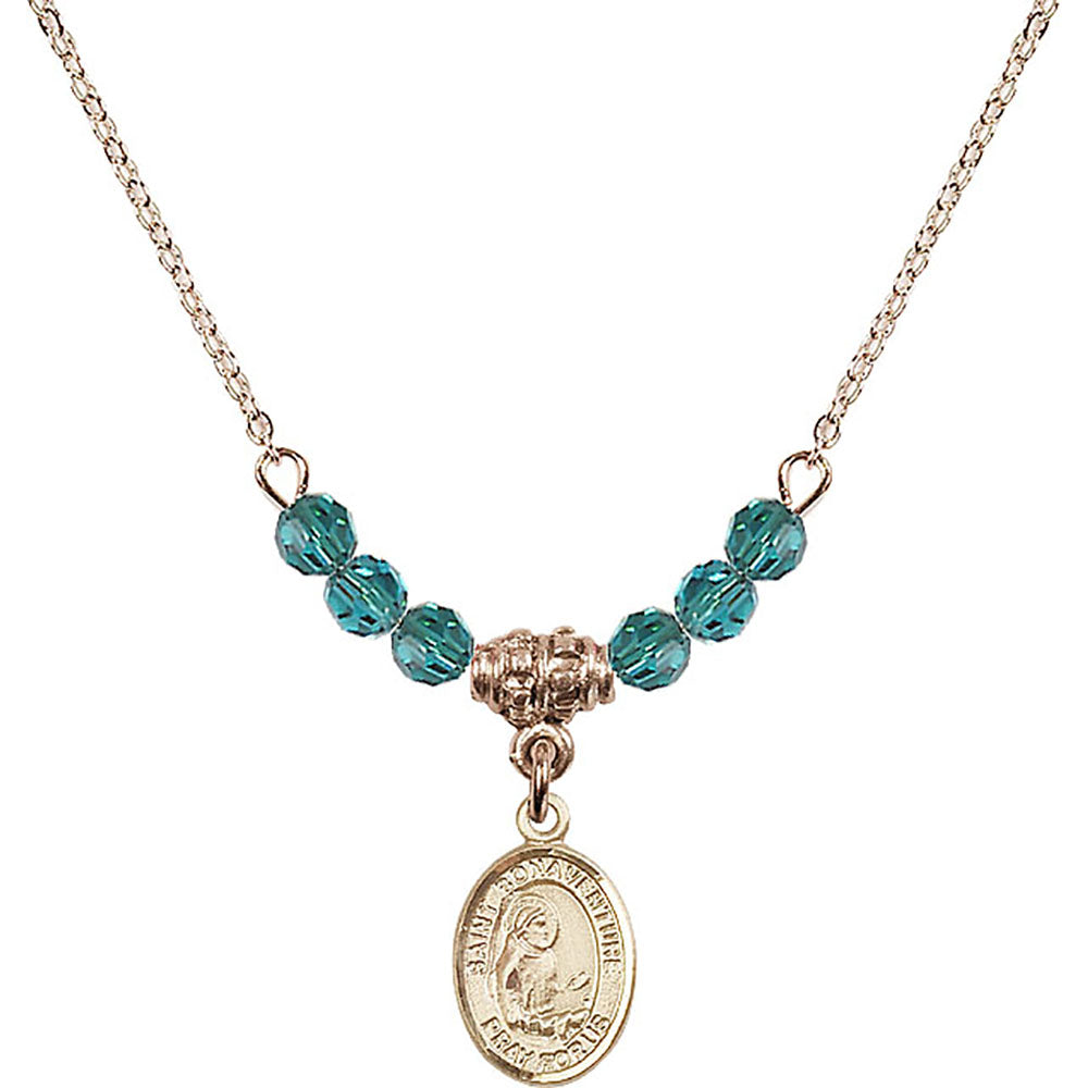 14kt Gold Filled Saint Bonaventure Birthstone Necklace with Zircon Beads - 9085