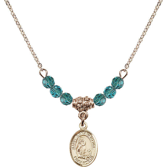 14kt Gold Filled Saint Bonaventure Birthstone Necklace with Zircon Beads - 9085