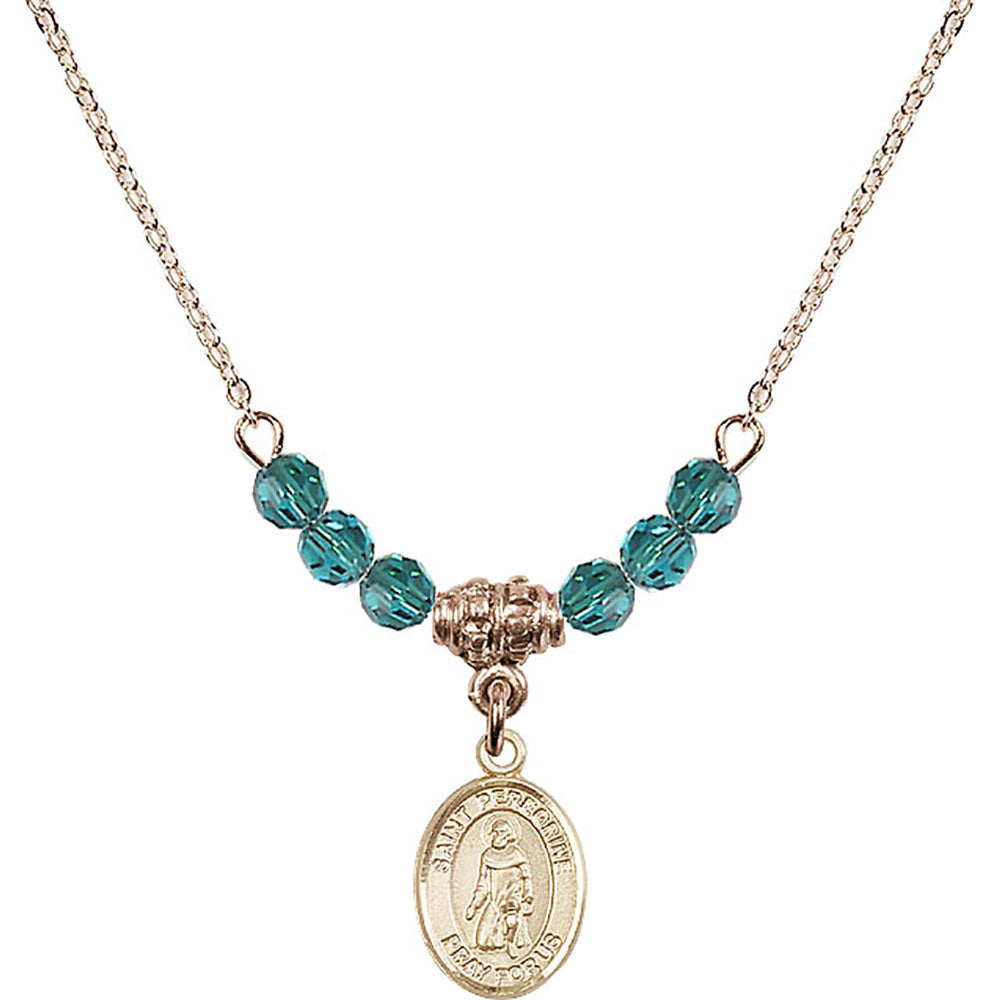 14kt Gold Filled Saint Peregrine Laziosi Birthstone Necklace with Zircon Beads - 9088