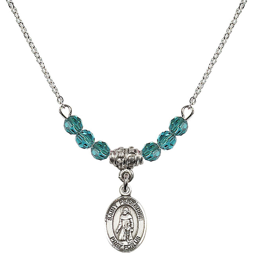Sterling Silver Saint Peregrine Laziosi Birthstone Necklace with Zircon Beads - 9088