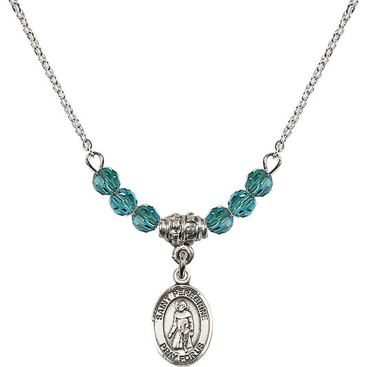 Sterling Silver Saint Peregrine Laziosi Birthstone Necklace with Zircon Beads - 9088
