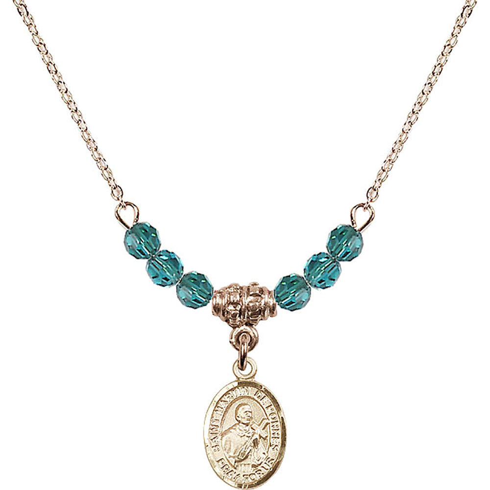 14kt Gold Filled Saint Martin de Porres Birthstone Necklace with Zircon Beads - 9089