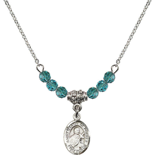 Sterling Silver Saint Martin de Porres Birthstone Necklace with Zircon Beads - 9089