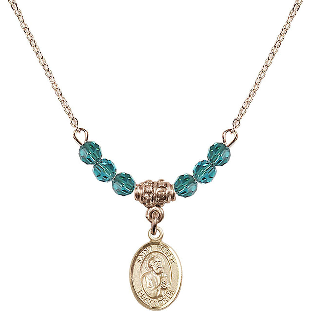 14kt Gold Filled Saint Peter the Apostle Birthstone Necklace with Zircon Beads - 9090