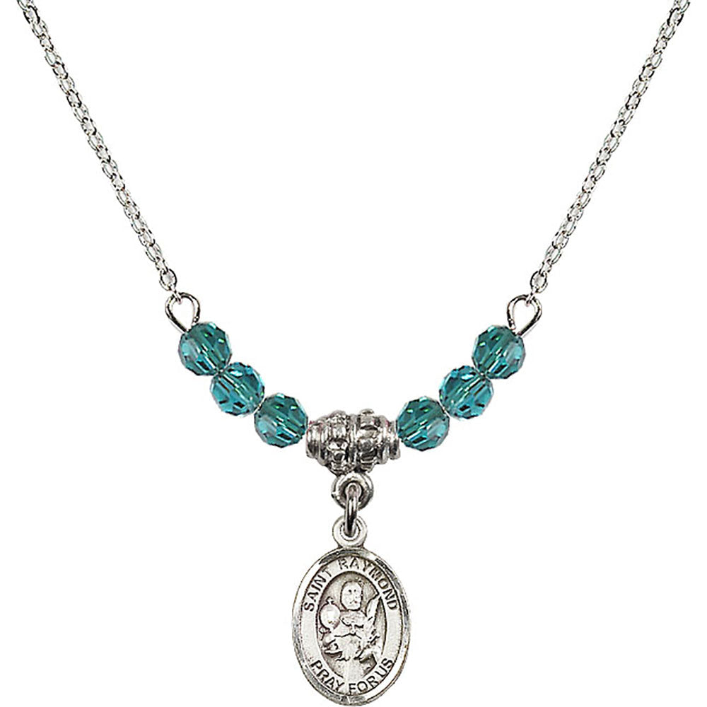 Sterling Silver Saint Raymond Nonnatus Birthstone Necklace with Zircon Beads - 9091