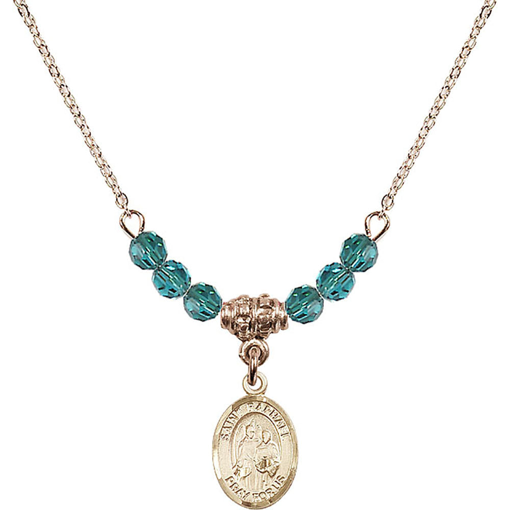14kt Gold Filled Saint Raphael the Archangel Birthstone Necklace with Zircon Beads - 9092