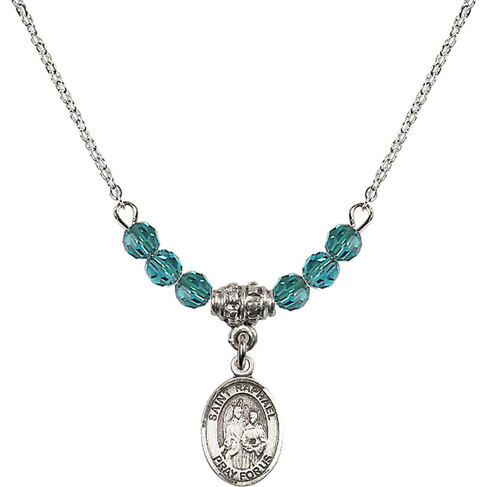 Sterling Silver Saint Raphael the Archangel Birthstone Necklace with Zircon Beads - 9092