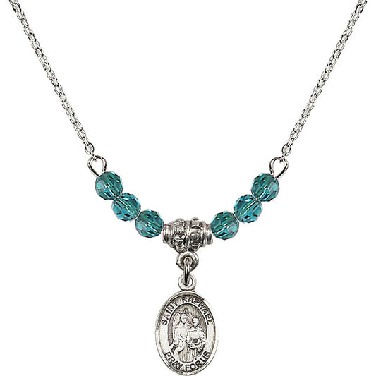 Sterling Silver Saint Raphael the Archangel Birthstone Necklace with Zircon Beads - 9092