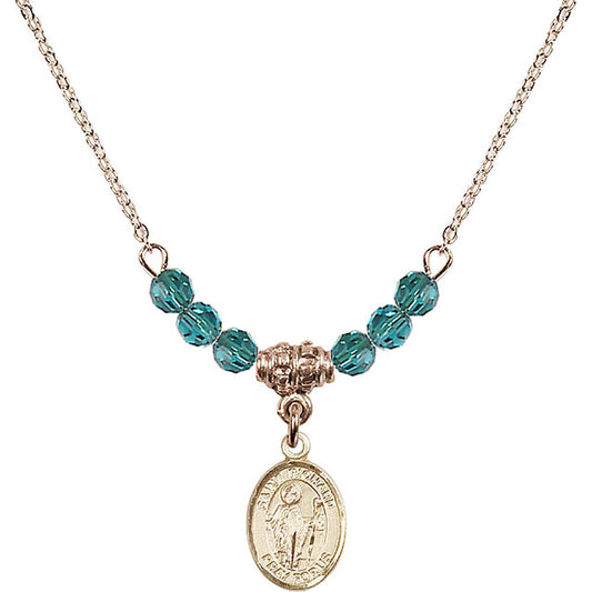 14kt Gold Filled Saint Richard Birthstone Necklace with Zircon Beads - 9093