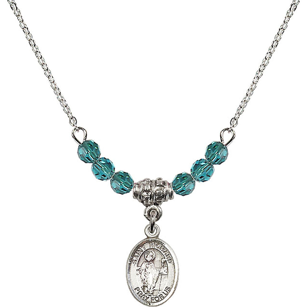 Sterling Silver Saint Richard Birthstone Necklace with Zircon Beads - 9093