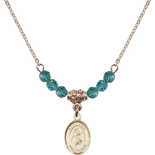 14kt Gold Filled Saint Rita of Cascia Birthstone Necklace with Zircon Beads - 9094