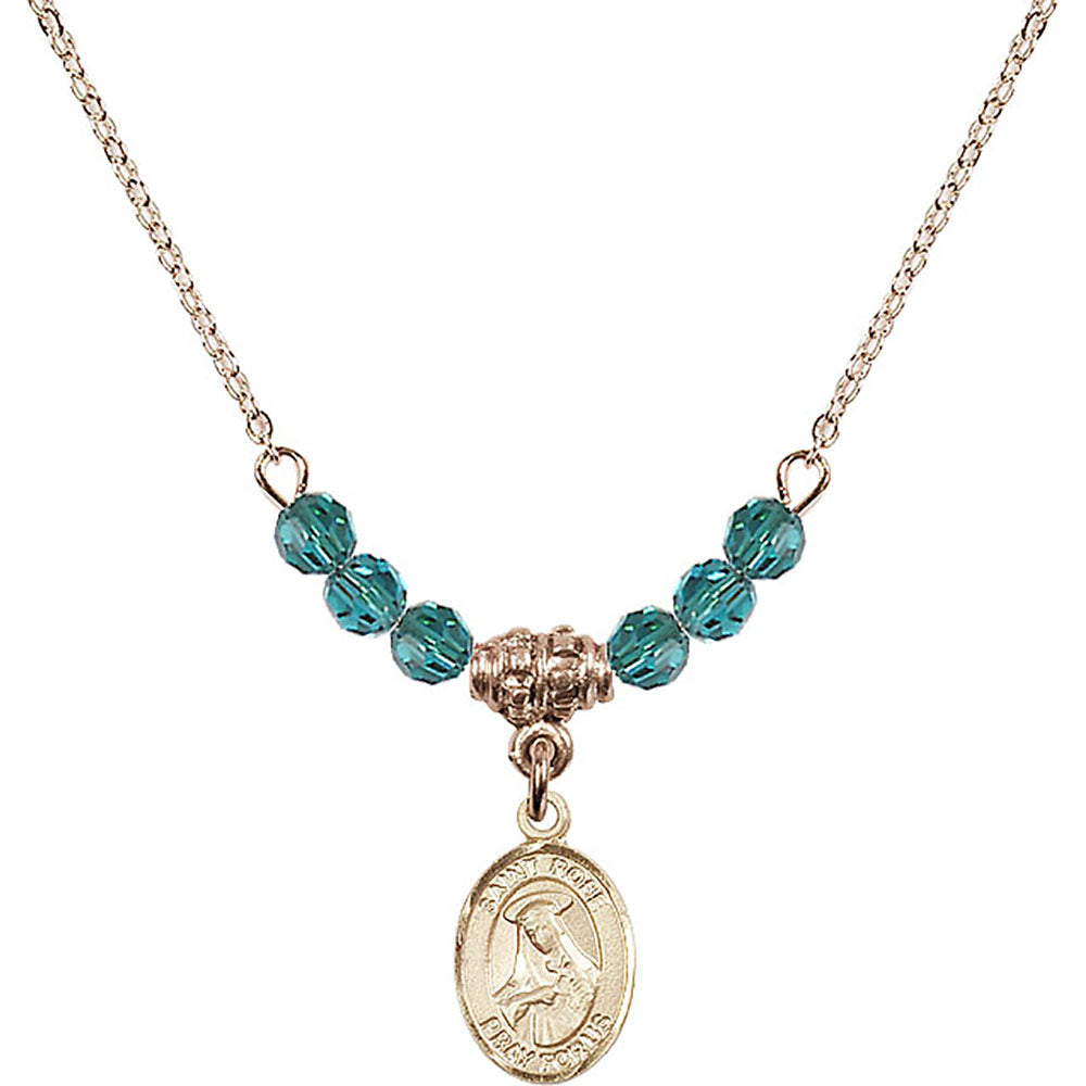 14kt Gold Filled Saint Rose of Lima Birthstone Necklace with Zircon Beads - 9095