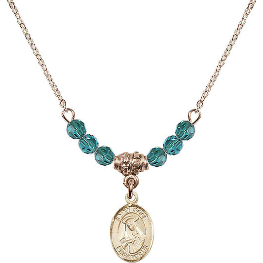 14kt Gold Filled Saint Rose of Lima Birthstone Necklace with Zircon Beads - 9095