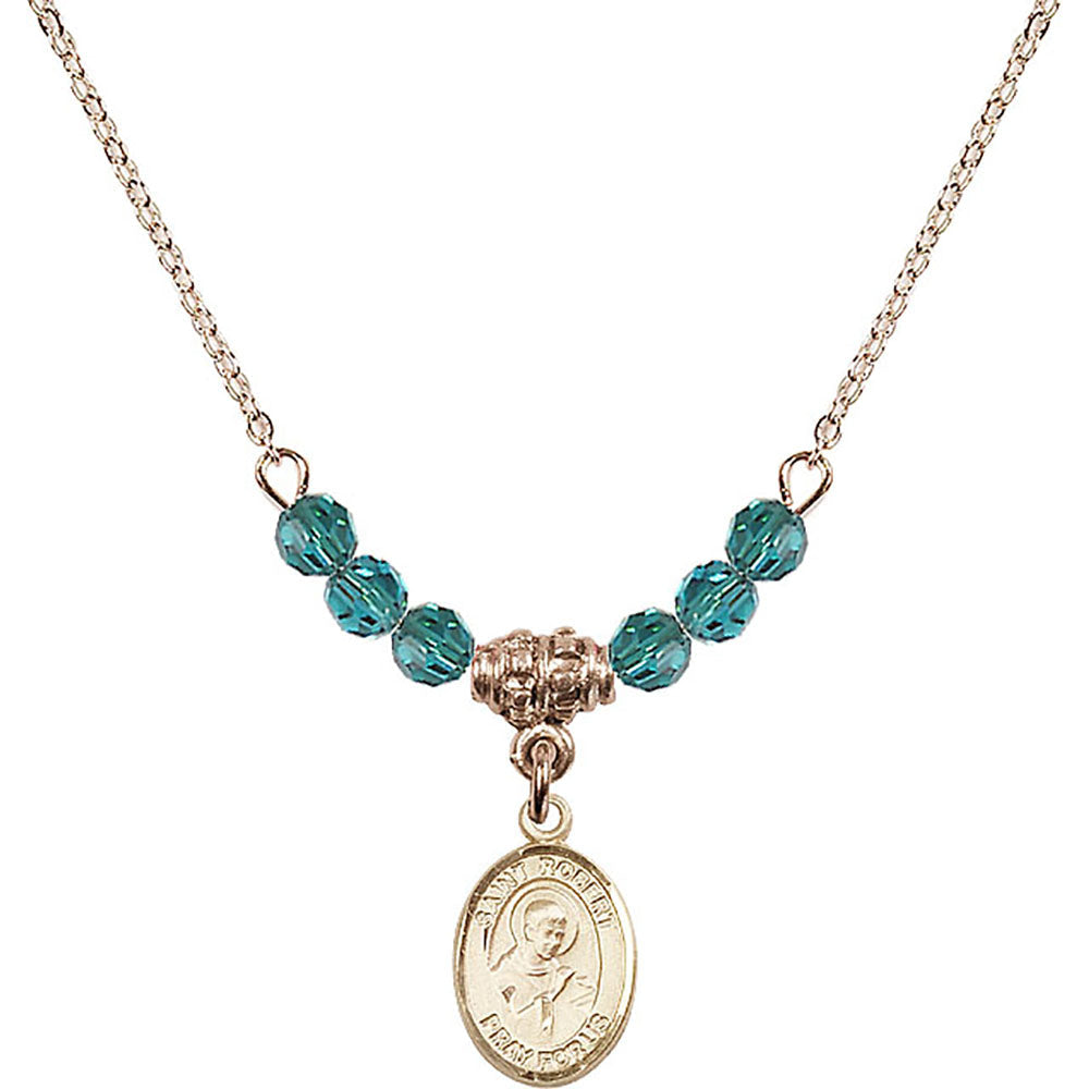 14kt Gold Filled Saint Robert Bellarmine Birthstone Necklace with Zircon Beads - 9096