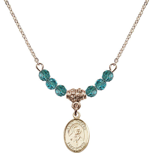 14kt Gold Filled Saint Robert Bellarmine Birthstone Necklace with Zircon Beads - 9096