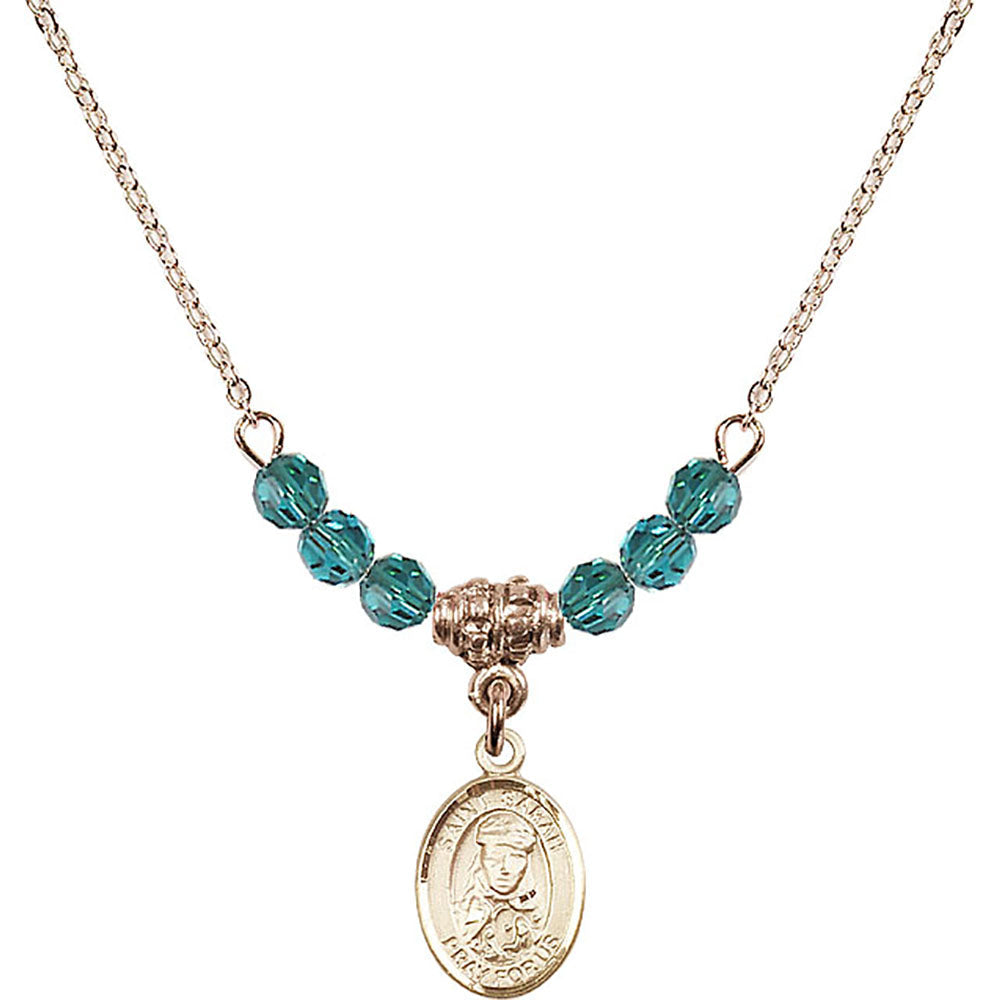14kt Gold Filled Saint Sarah Birthstone Necklace with Zircon Beads - 9097