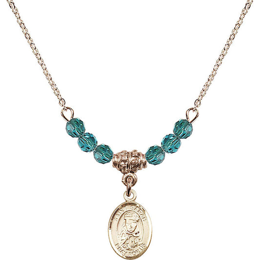 14kt Gold Filled Saint Sarah Birthstone Necklace with Zircon Beads - 9097