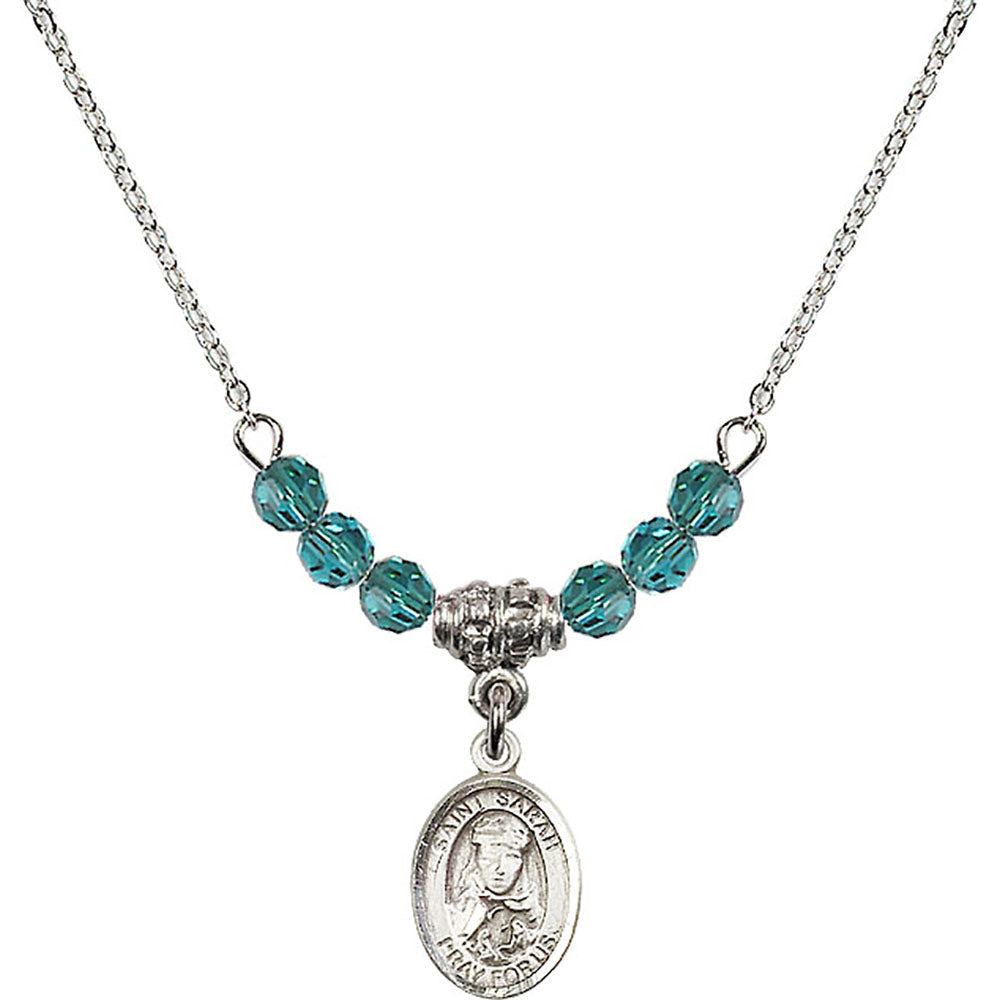Sterling Silver Saint Sarah Birthstone Necklace with Zircon Beads - 9097