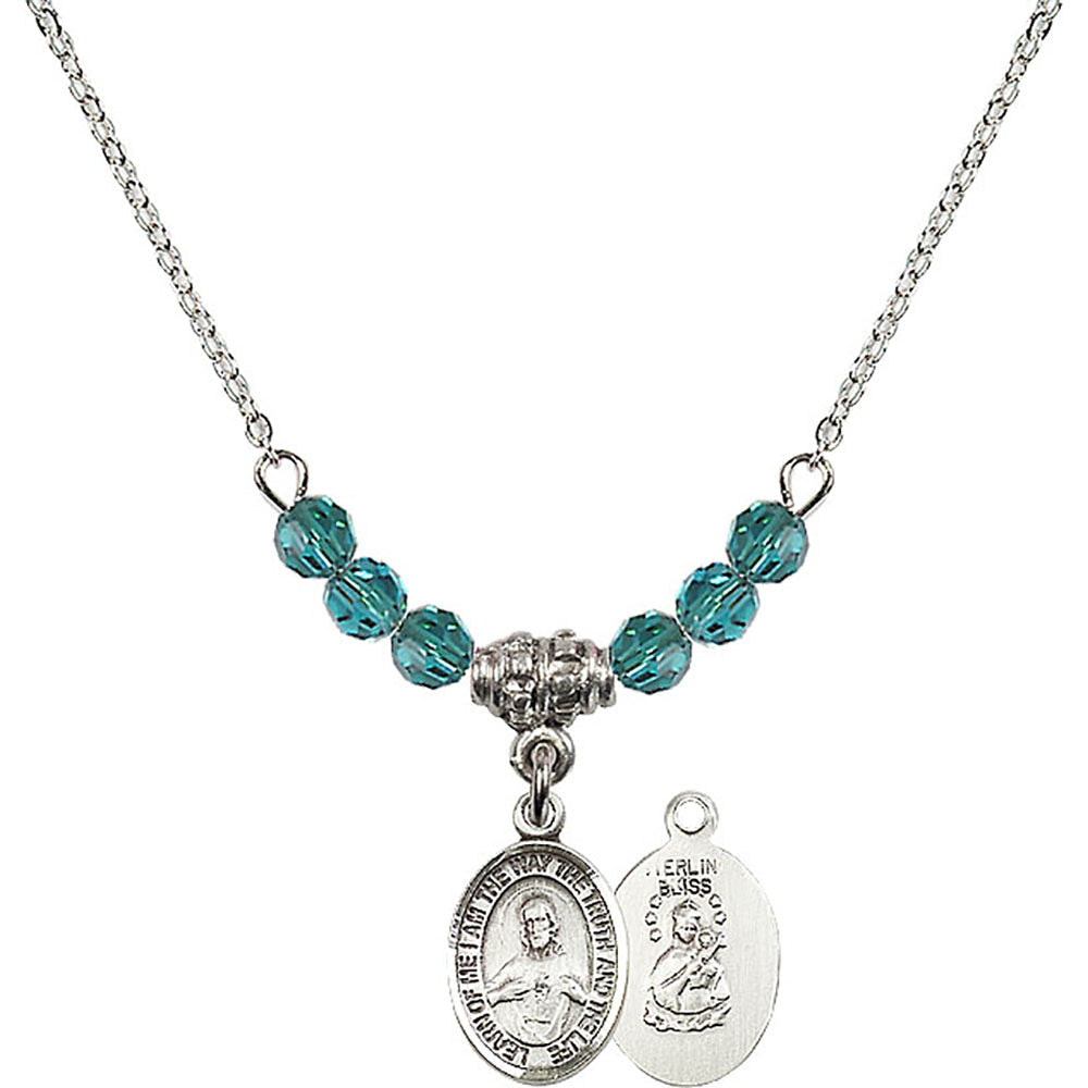 Sterling Silver Scapular Birthstone Necklace with Zircon Beads - 9098