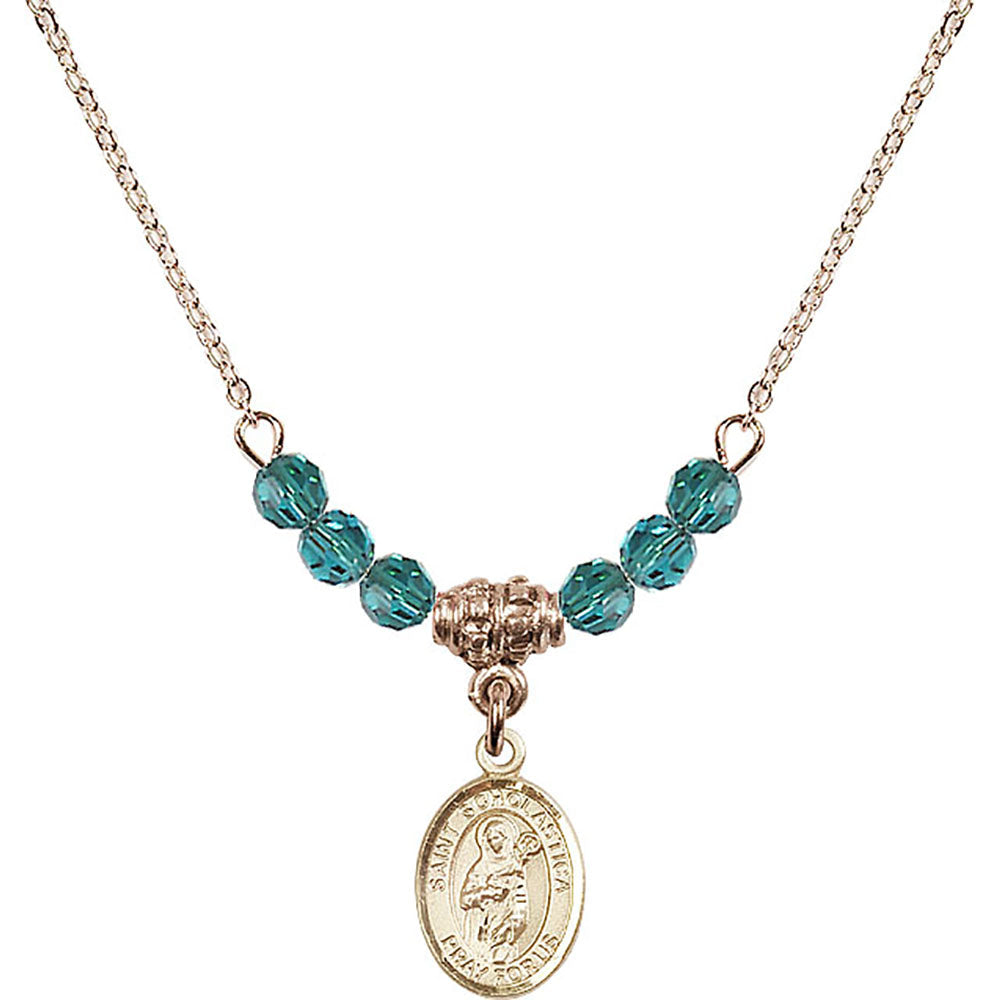 14kt Gold Filled Saint Scholastica Birthstone Necklace with Zircon Beads - 9099