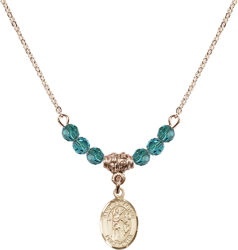 14kt Gold Filled Saint Sebastian Birthstone Necklace with Zircon Beads - 9100