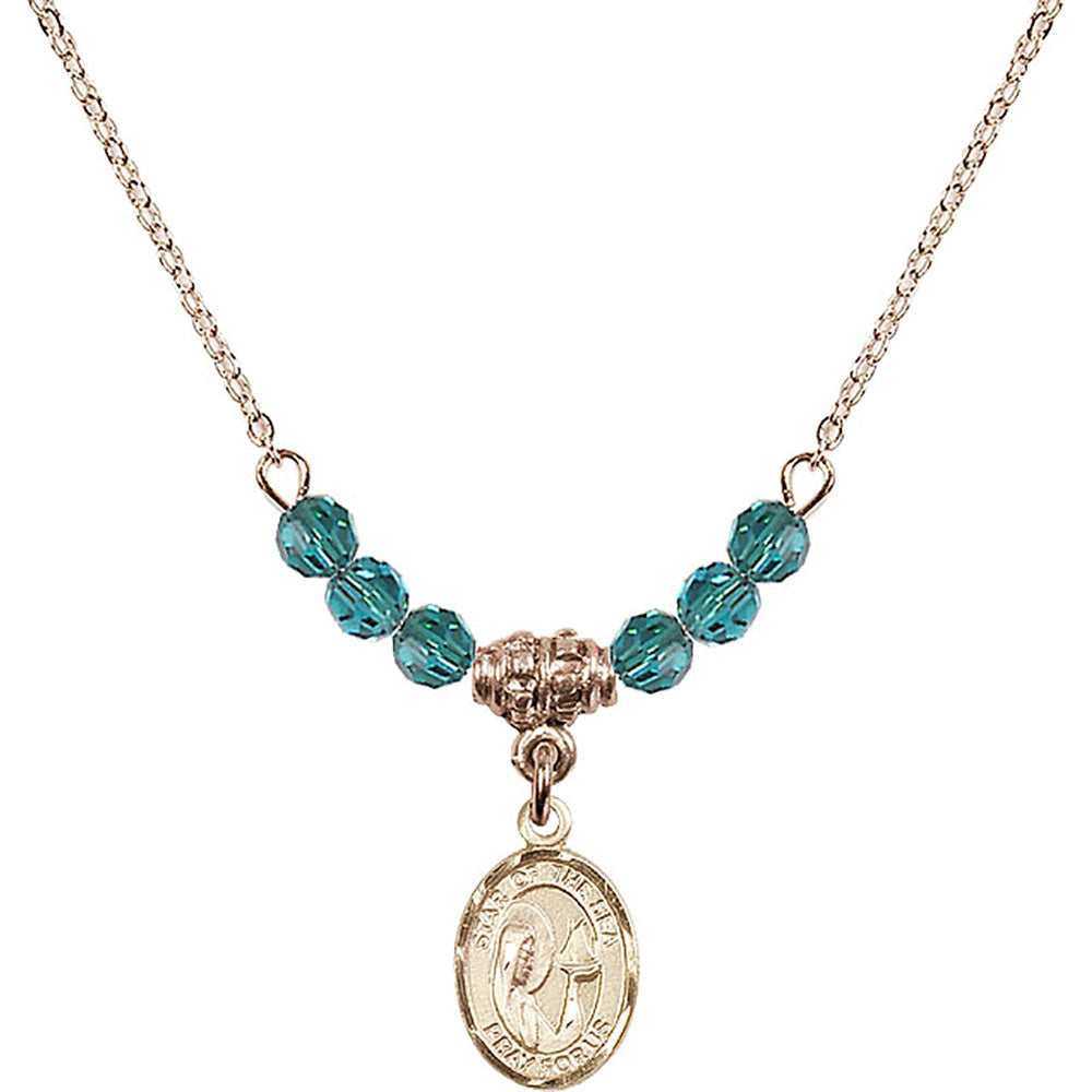 14kt Gold Filled Our Lady Star of the Sea Birthstone Necklace with Zircon Beads - 9101