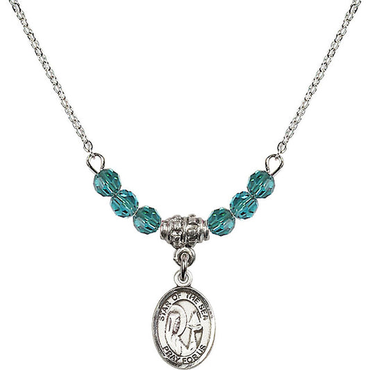 Sterling Silver Our Lady Star of the Sea Birthstone Necklace with Zircon Beads - 9101