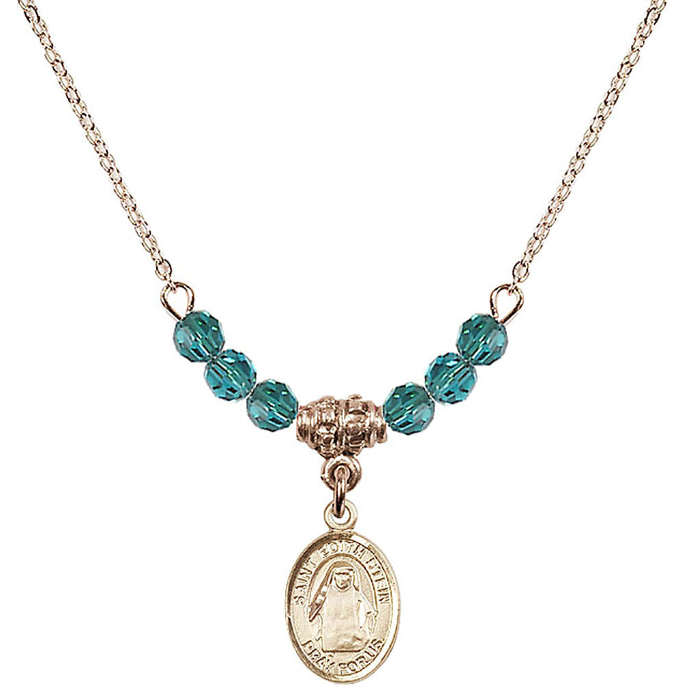 14kt Gold Filled Saint Edith Stein Birthstone Necklace with Zircon Beads - 9103