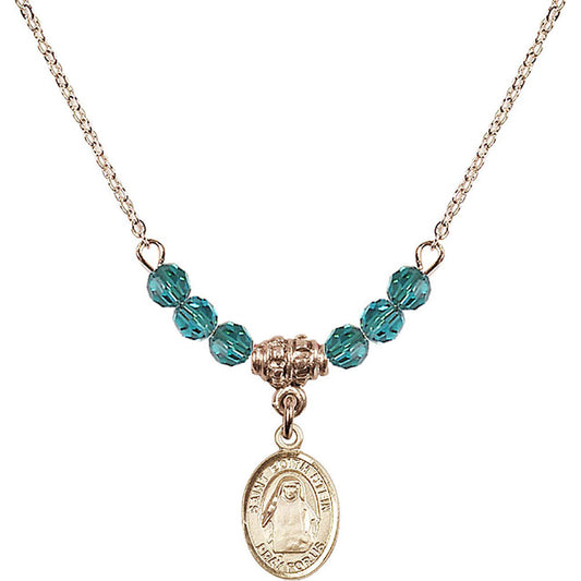 14kt Gold Filled Saint Edith Stein Birthstone Necklace with Zircon Beads - 9103