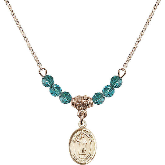 14kt Gold Filled Saint Stephen the Martyr Birthstone Necklace with Zircon Beads - 9104