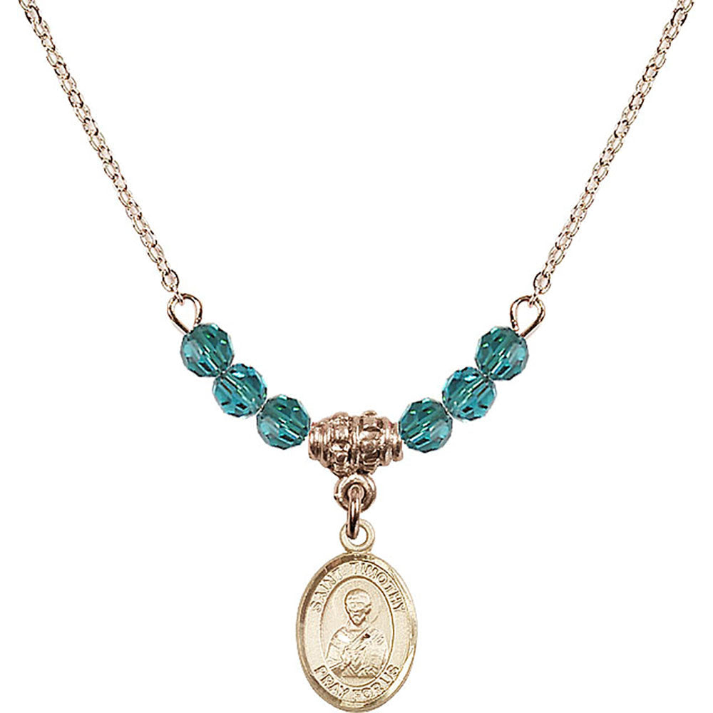 14kt Gold Filled Saint Timothy Birthstone Necklace with Zircon Beads - 9105