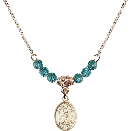 14kt Gold Filled Saint Timothy Birthstone Necklace with Zircon Beads - 9105