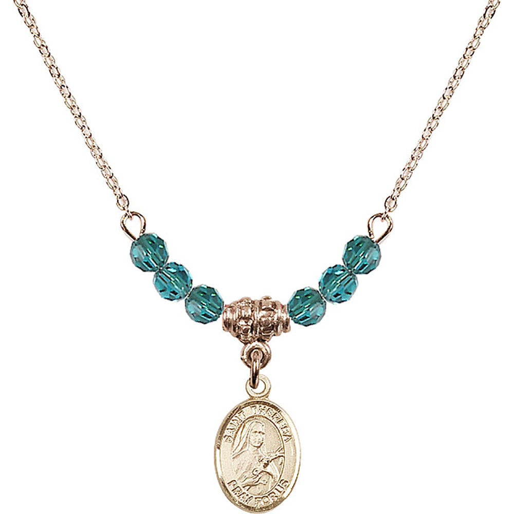 14kt Gold Filled Saint Theresa Birthstone Necklace with Zircon Beads - 9106