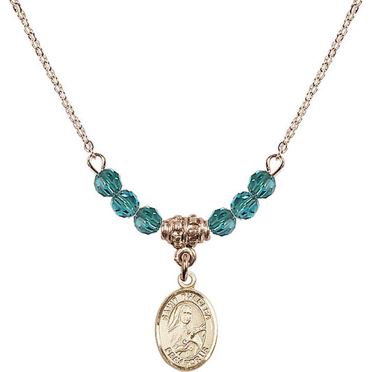 14kt Gold Filled Saint Theresa Birthstone Necklace with Zircon Beads - 9106