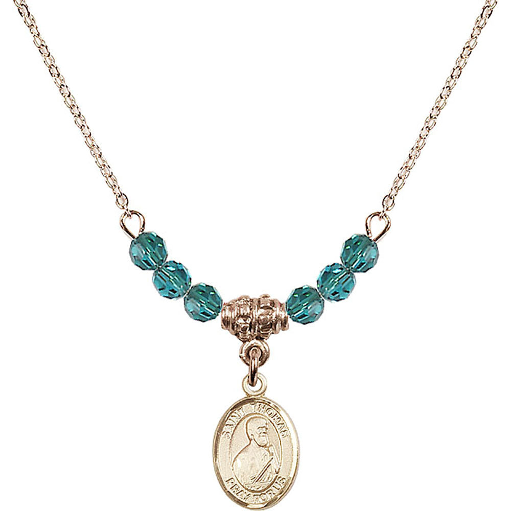 14kt Gold Filled Saint Thomas the Apostle Birthstone Necklace with Zircon Beads - 9107
