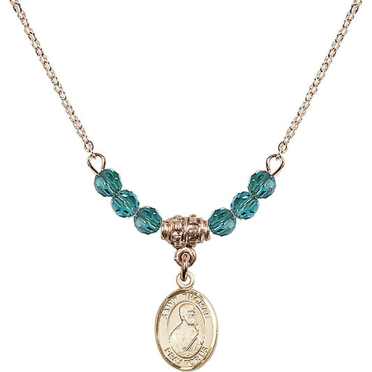 14kt Gold Filled Saint Thomas the Apostle Birthstone Necklace with Zircon Beads - 9107