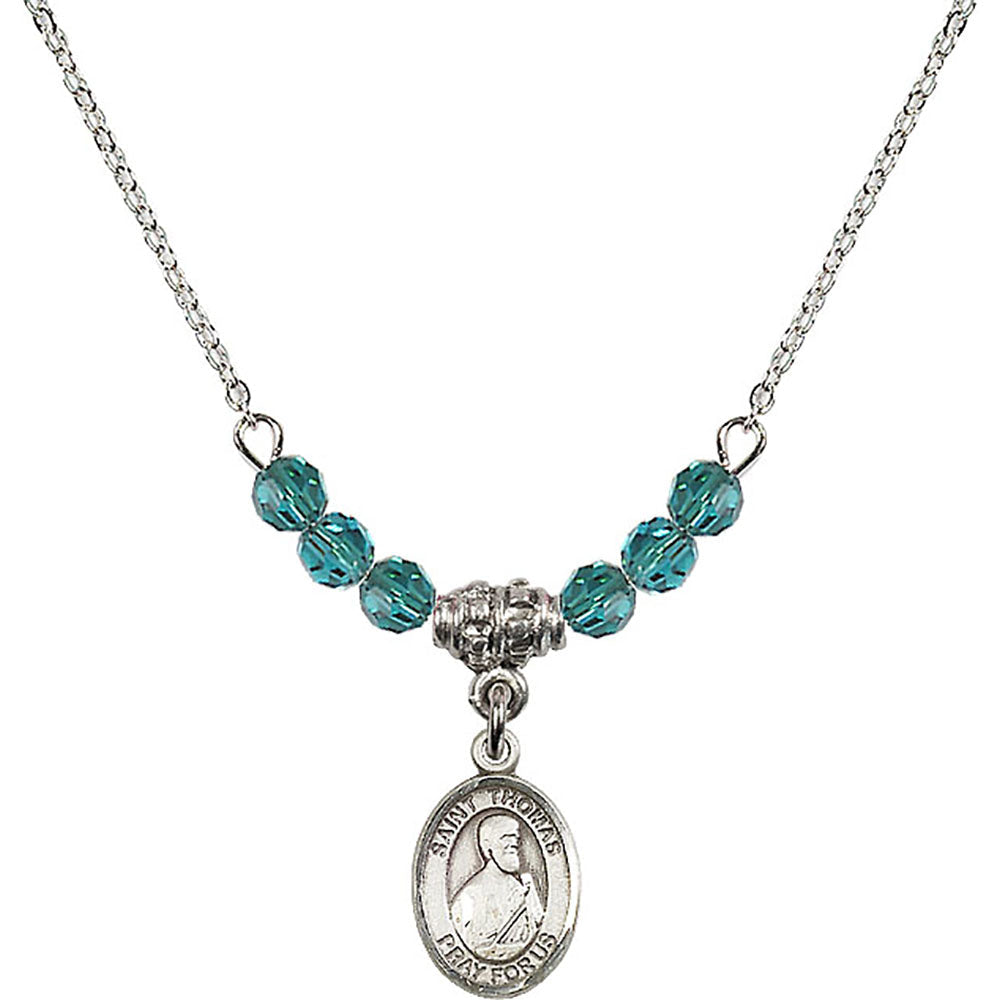 Sterling Silver Saint Thomas the Apostle Birthstone Necklace with Zircon Beads - 9107