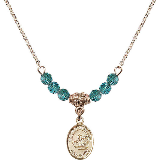 14kt Gold Filled Saint Thomas Aquinas Birthstone Necklace with Zircon Beads - 9108